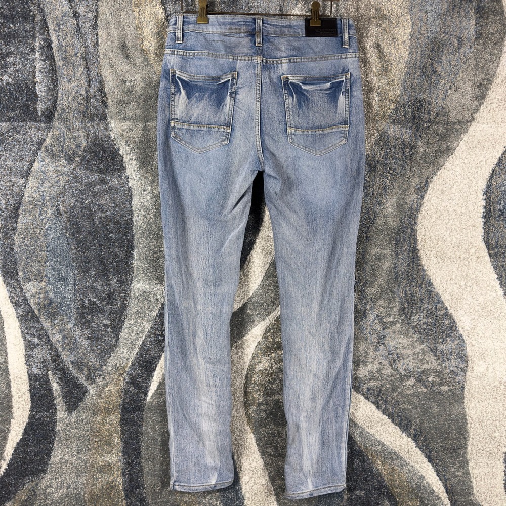 Southpole Mens Skinny Moto Jeans Light Wash Distressed Blue Denim 32x32